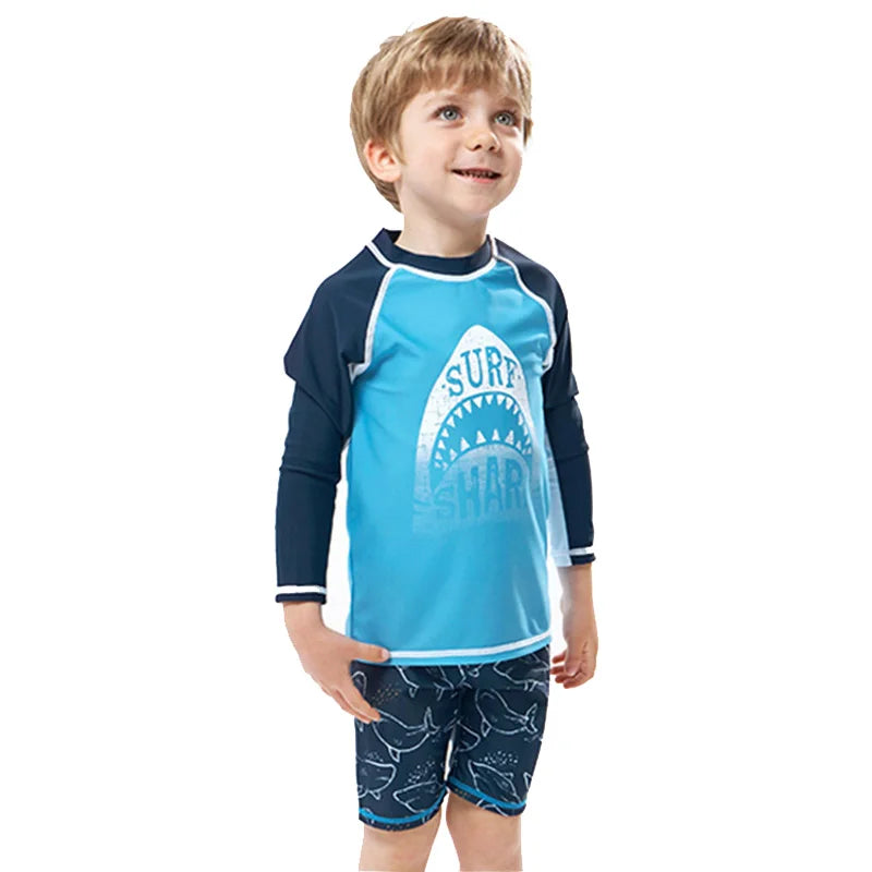 2025 Boys Swim Wear Two Pieces Set 3 to 4 5 6 7 8 9 10 11 12 Years Toddler Shark Print Infantil Long Sleeve Kids Swimming Suits