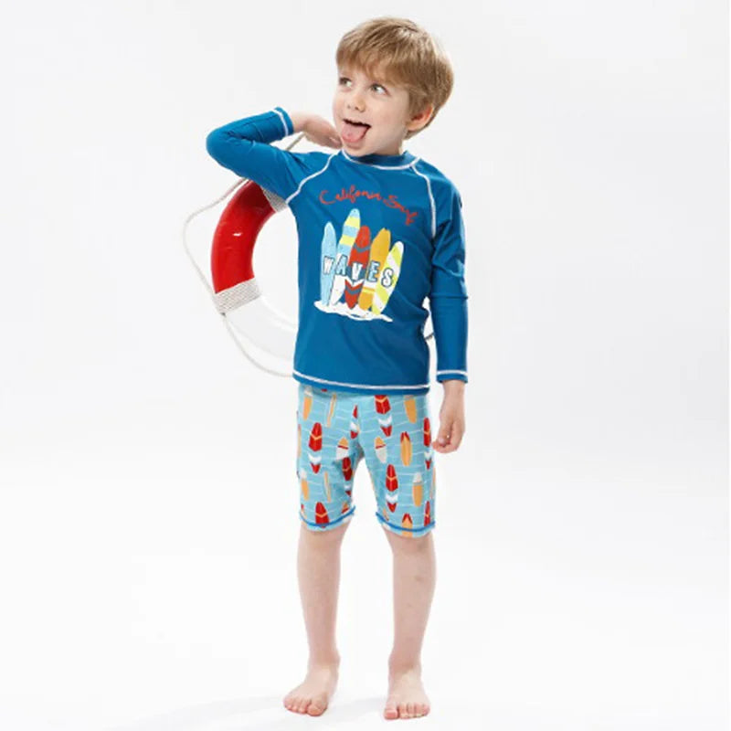 2025 Boys Swim Wear Two Pieces Set 3 to 4 5 6 7 8 9 10 11 12 Years Toddler Shark Print Infantil Long Sleeve Kids Swimming Suits