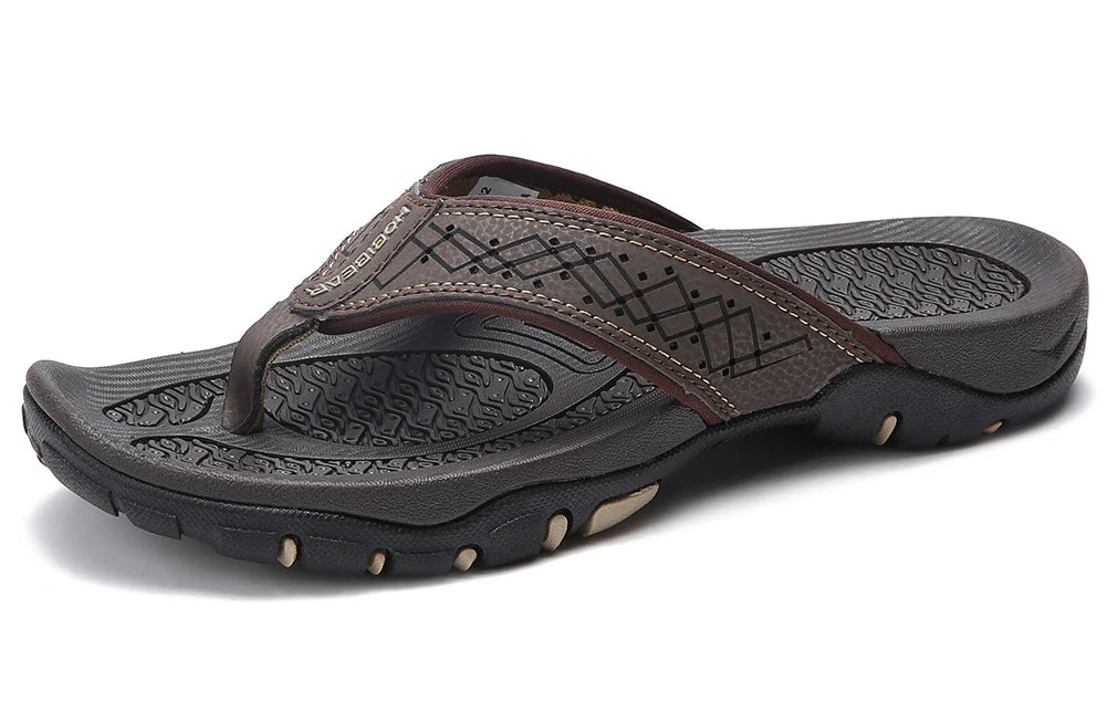 Jumpmore Summer Flip Flops Men Shoes Outdoor Fashion PU Leather Flat Shoes Beach Holiday Shoes Size 40-50