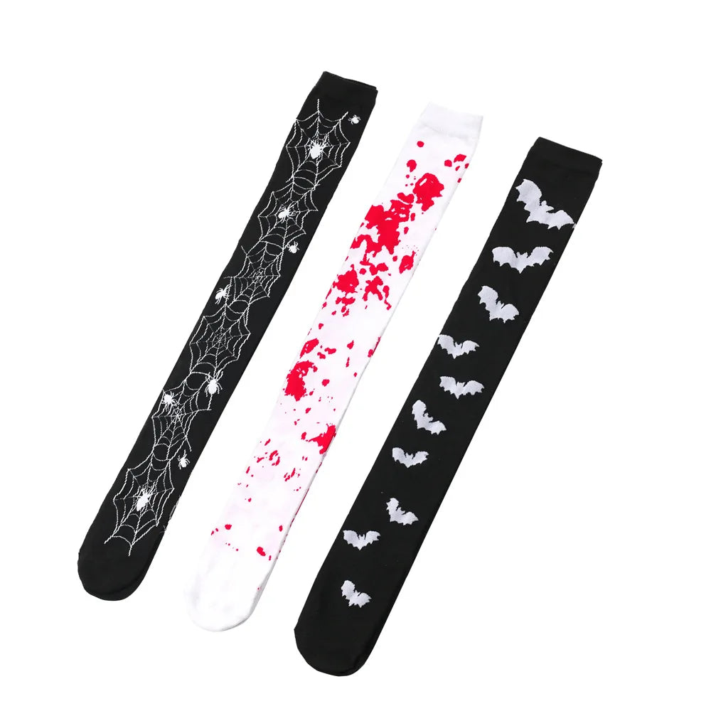 Halloween Stockings Blood Bat Spider Web Socks Festival Dress Up Props Cosplay Makeup Ball Party Skull Head Bone Long Socks New