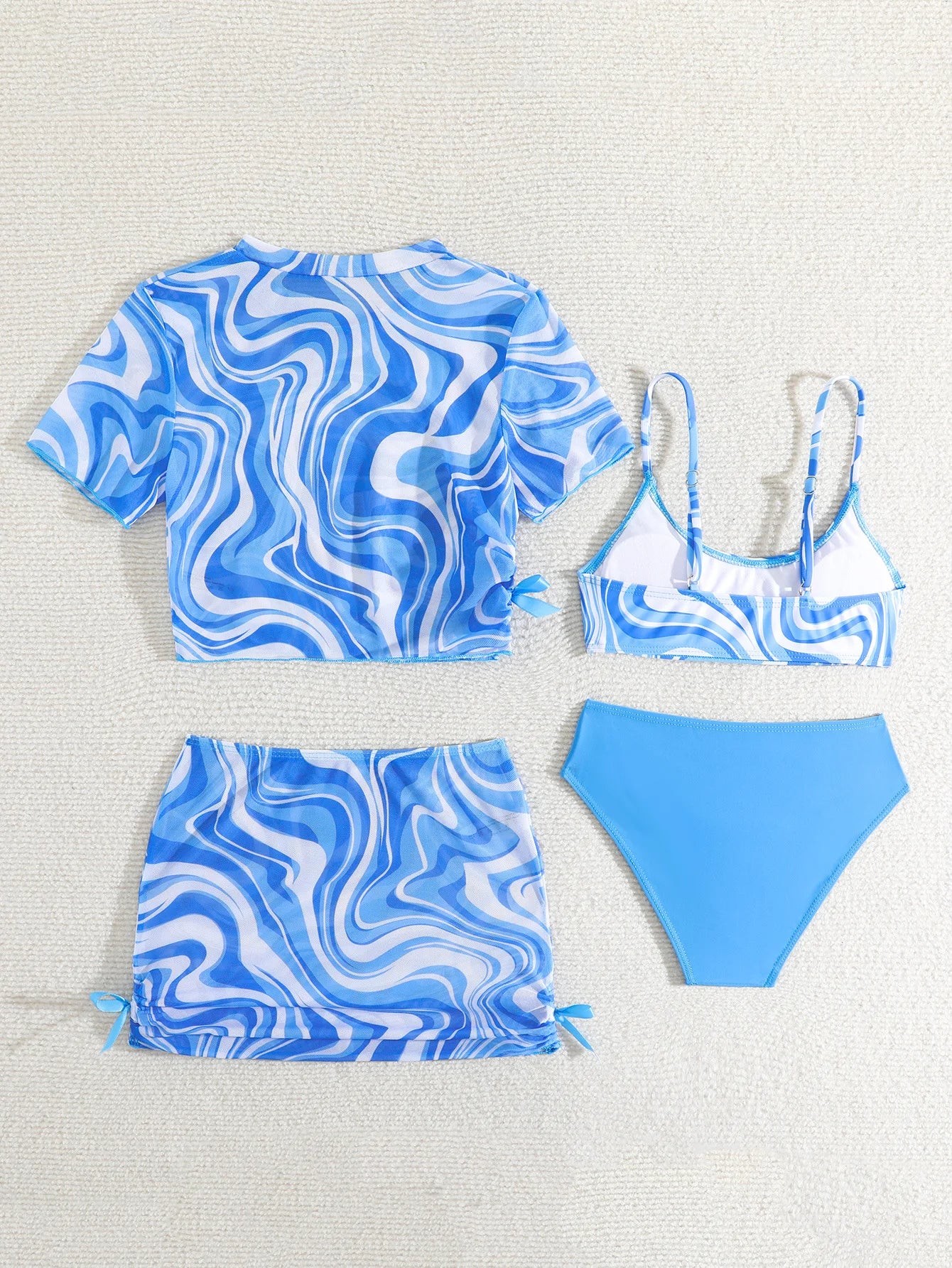4 Pieces Bikinis Set Top & Skirt 2026 Girls Swimsuit Kids Swimwear Female Children Bathers Bathing Swimming Swim Suit Beachwear