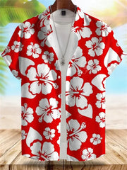 2026 Summer New Men's Tropical Floral Print Short-Sleeve Shirt, Casual Loose Fit, Vacation Style, Beachwear, Hawaiian Shirt