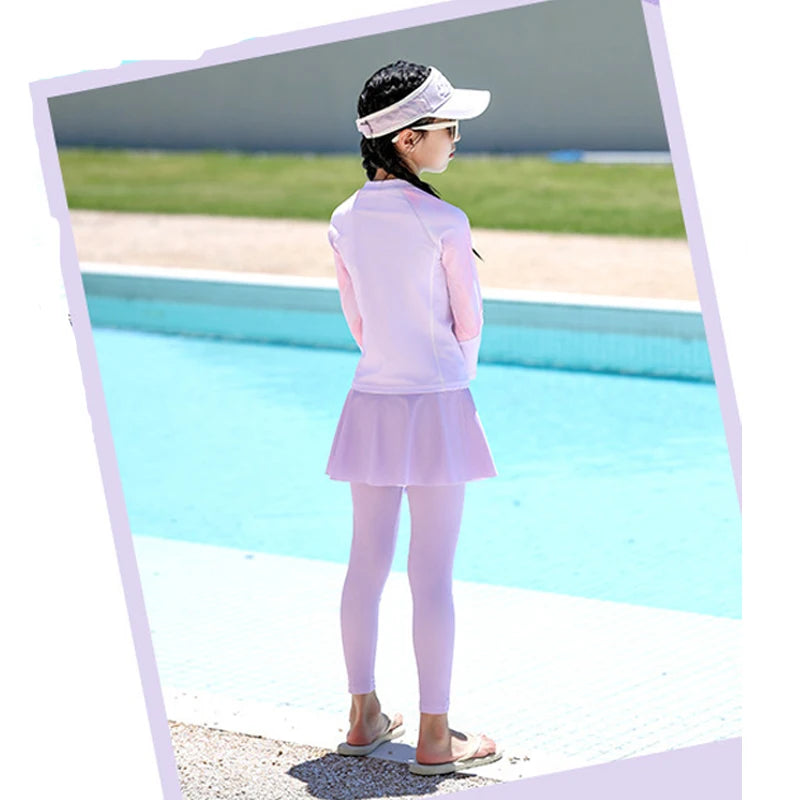 Two Piece Long Sleeve Girls Swimwear With Skirt Burkini Swimsuit Kids Children Modest Swimming Suit Sun Protection Beachwear