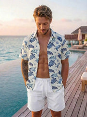 Men Sea Turtle Print Casual Shirt Hawaiian Style Holiday Beach Wear