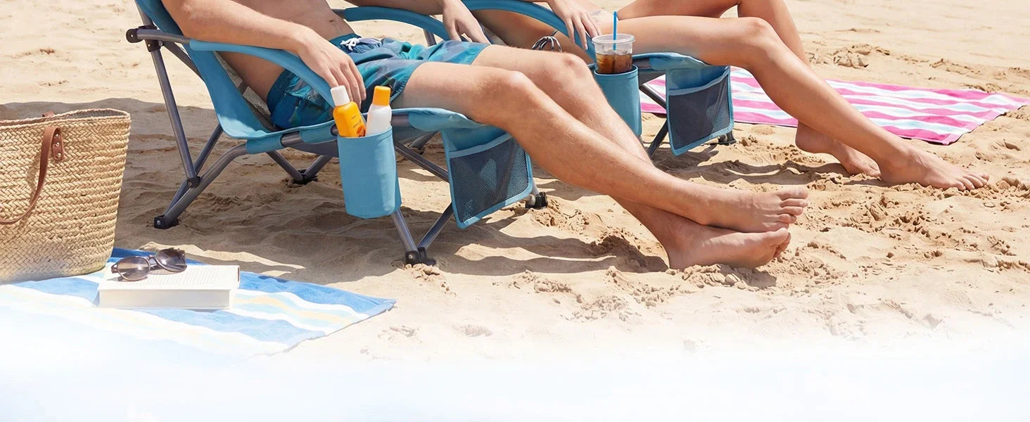 Low Folding Portable Beach Chairs for Extra Wide Seat Chair with Cup Holder Storage Pocket Carry Bag for Camping Beach Travel