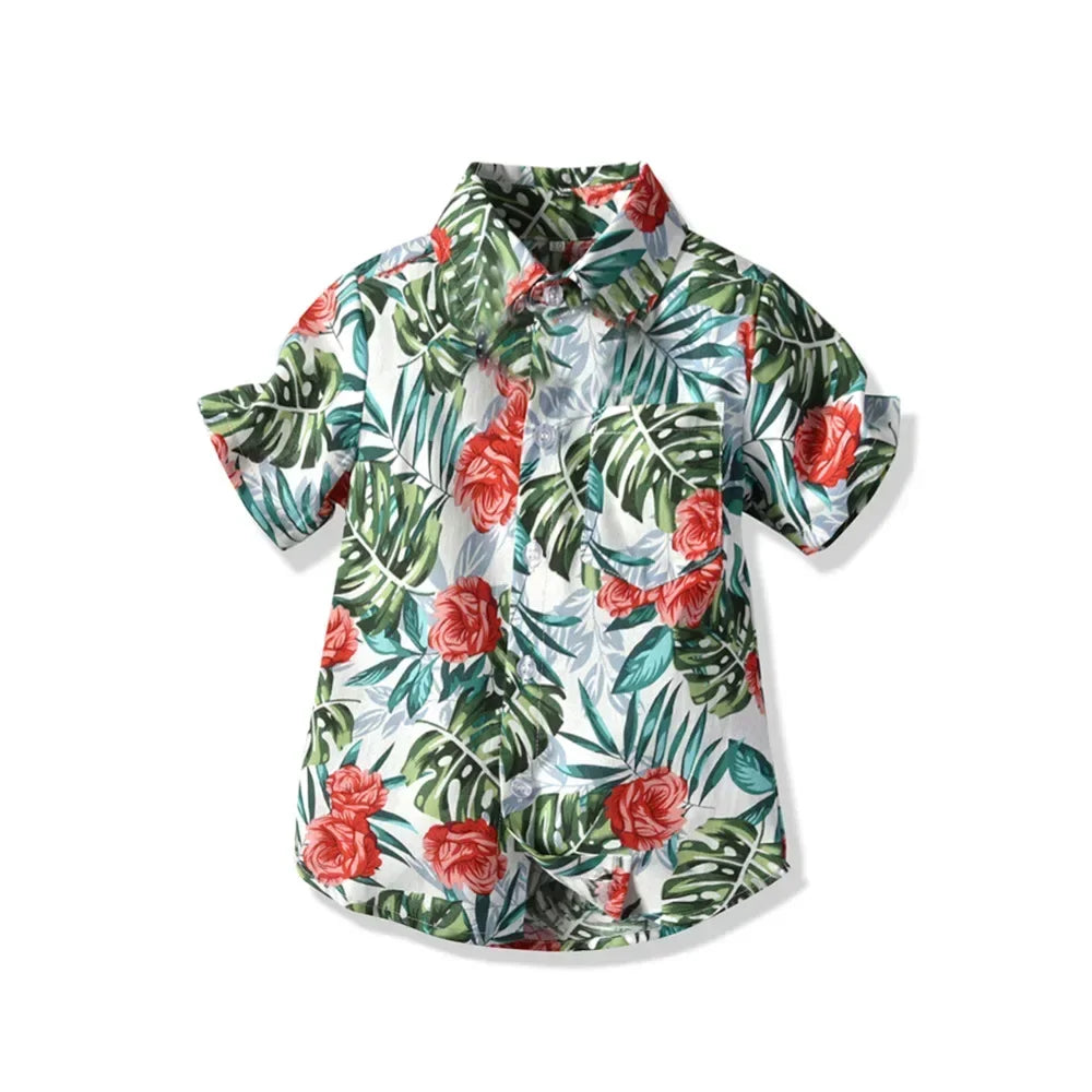 Seaside Holiday Dad-son Matching Summer Shirt Beach Style Short-sleeved Flower Shirt Family Matching Shirts Dad and Son Shirts