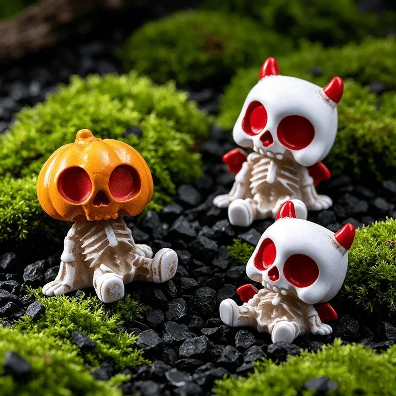 6Pcs Halloween Miniature Figurines Resin Skeleton Mummy Statues for DIY Micro Landscape Bonsai Car Desk Decor Party Gift