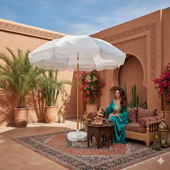 Portable White Umbrella with Tassel Design Reversible Outdoor Sunshade for Courtyard Beach Vacation without Base