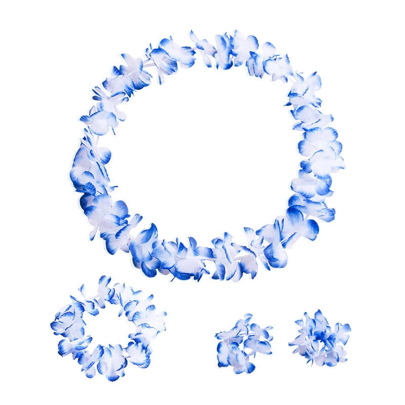 4Pcs/set Hawaiian Artificial Flowers Leis Necklace Garland Headband Wedding Birthday Beach Tropical Party Decoration