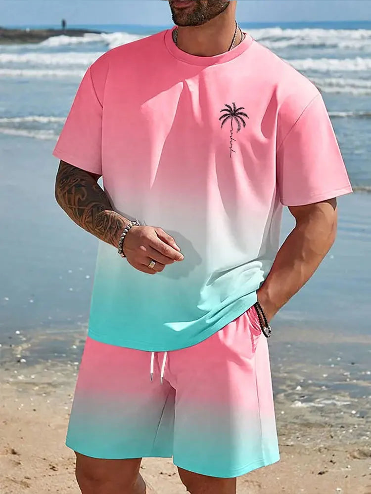 2025 Men's 2 Piece Set Hawaiian Fashion Men's T-shirt Shorts Set Daily Casual Men's Short Sleeve Top Outdoor Beach Men's Short