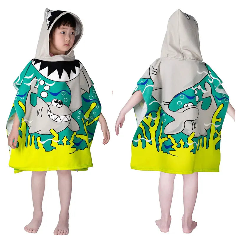 Baby Cartoon Printing Bathrobe Girls Unicorn Beach Towel Boy Shark Dinosaur Bath Towel Kids Hooded Cape Towel Children Bath Item