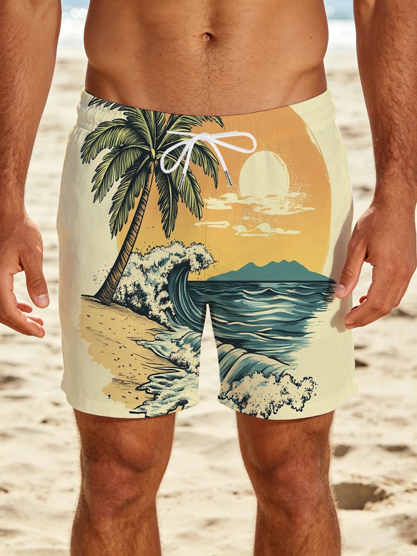 Men's Quick Dry Beach Pants Loose Straight Drawstring Swim Trunks Lightweight Board Shorts for Vacation Pool Party