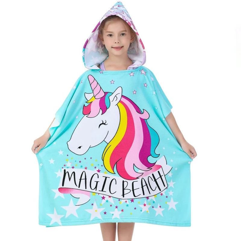 Baby Cartoon Printing Bathrobe Girls Unicorn Beach Towel Boy Shark Dinosaur Bath Towel Kids Hooded Cape Towel Children Bath Item