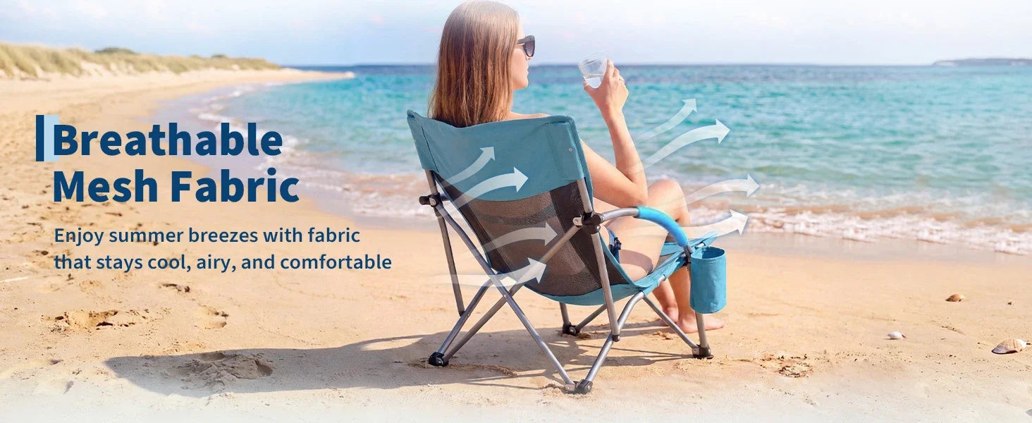 Low Folding Portable Beach Chairs for Extra Wide Seat Chair with Cup Holder Storage Pocket Carry Bag for Camping Beach Travel