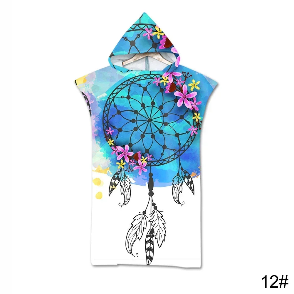 Printed Hooded Beach Towel For Adults Child Quick Dry Swimming Pool Poncho Bath Towel With Cloak Bathrobe Swimming Towels