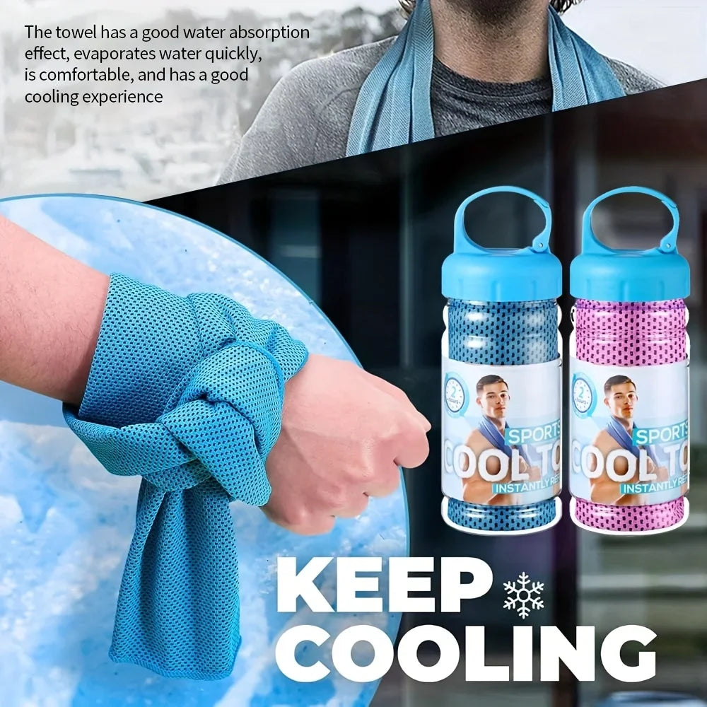 30×80cm Portable Bottle Mounted Quick Dry Towel Gym Sports Sweat Absorbent Cold Sensation Fast Ice Towel Swimming Beach Towels