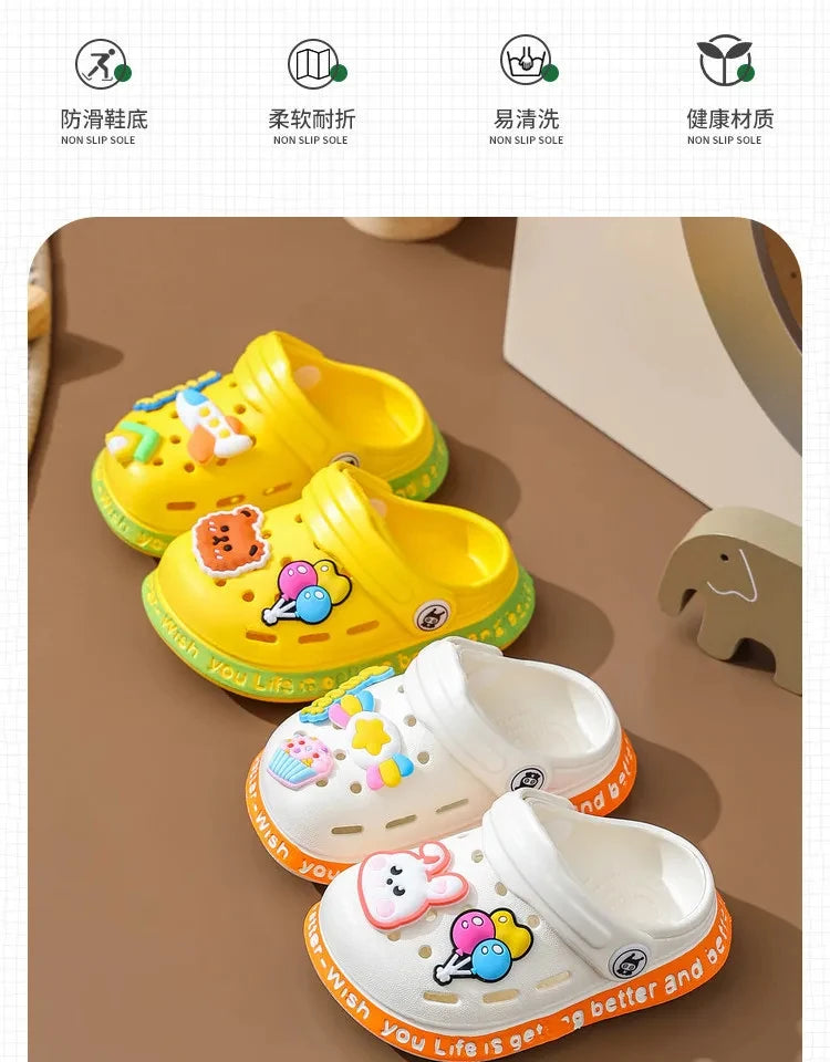 Kids Summer Sandals Hole Children's Shoes Slippers Soft Anti-Skid Cartoon DIY Design Hole Baby Shoes Sandy Beach For Boys Girls