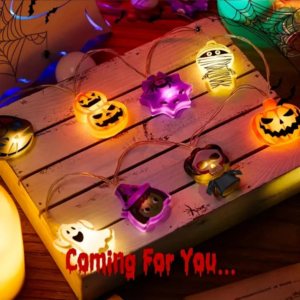 Spooky Halloween LED String Lights Battery Operated Ghost Pumpkin Skeleton Pirate Shape Indoor Party Home Decor Lamp