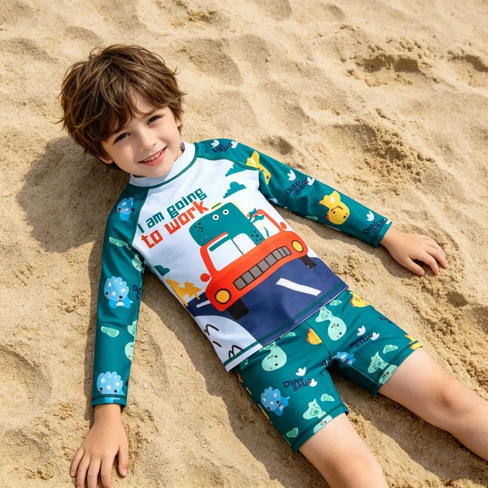 Children Surfing Suit Boys 2 to 3 4 5 6 7 8 9 10 11 Years Kids Swimming Suits Girls Spf 50+ Long Sleeves Stripe Swim Tops+Trunks