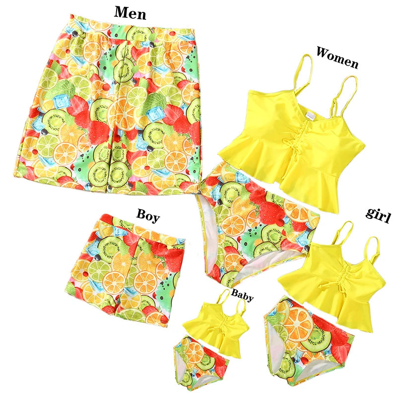 New Family Matching Outfits Leaf Printed Matching Swimsuit Family Look Floral Full Print Multi-color One-piece Matching Swimwear