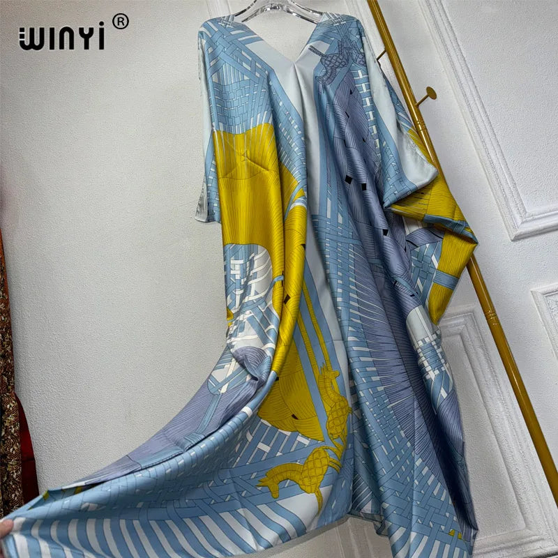 WINYI summer kaftan kuwait Women Boho print Beach Maxi Dress abaya dubai luxury abaya muslim woman dubai Fashion evening dress