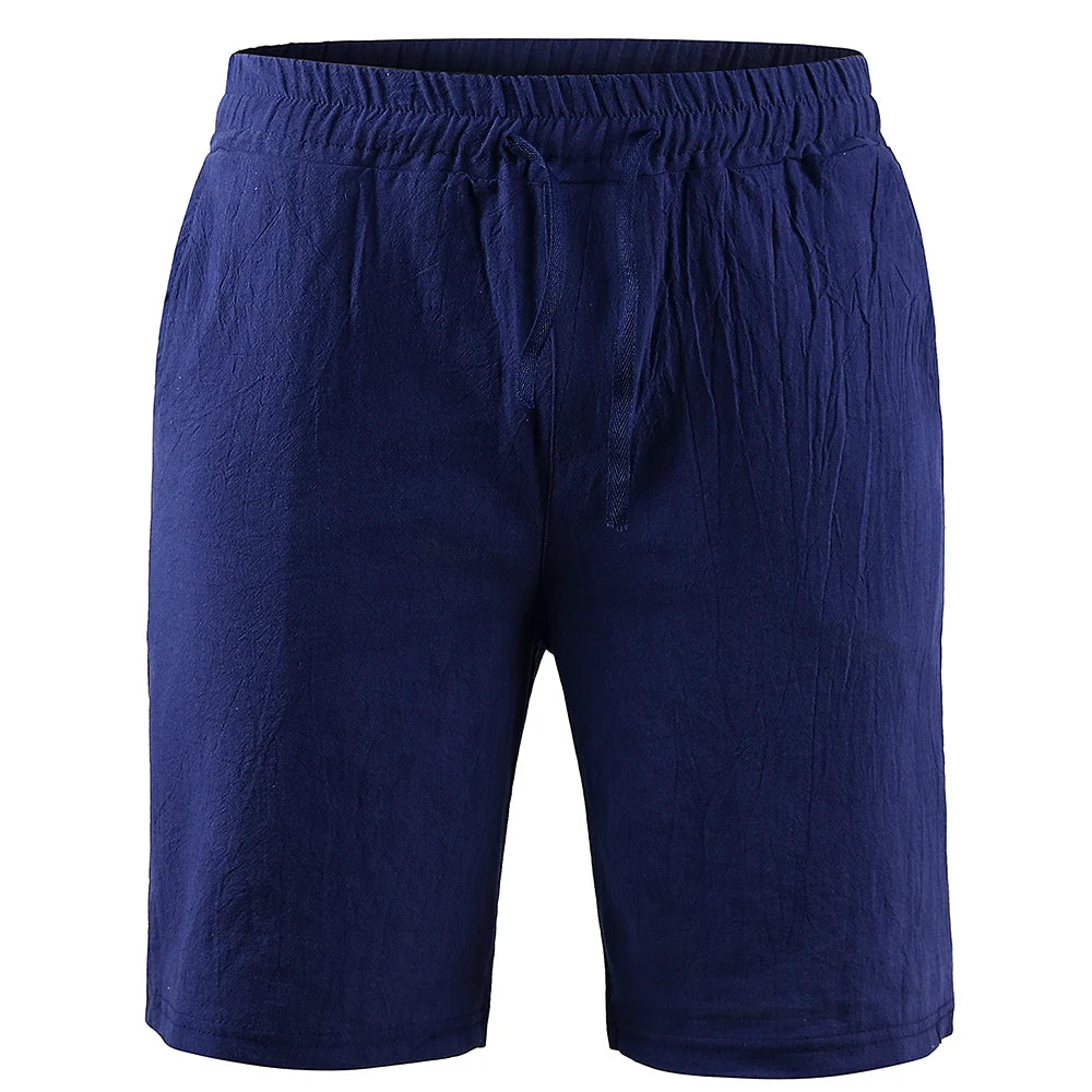 KB New Men's Cotton Linen Shorts Pants Male Summer Breathable Solid Color Linen Trousers Fitness Streetwear S-3XL