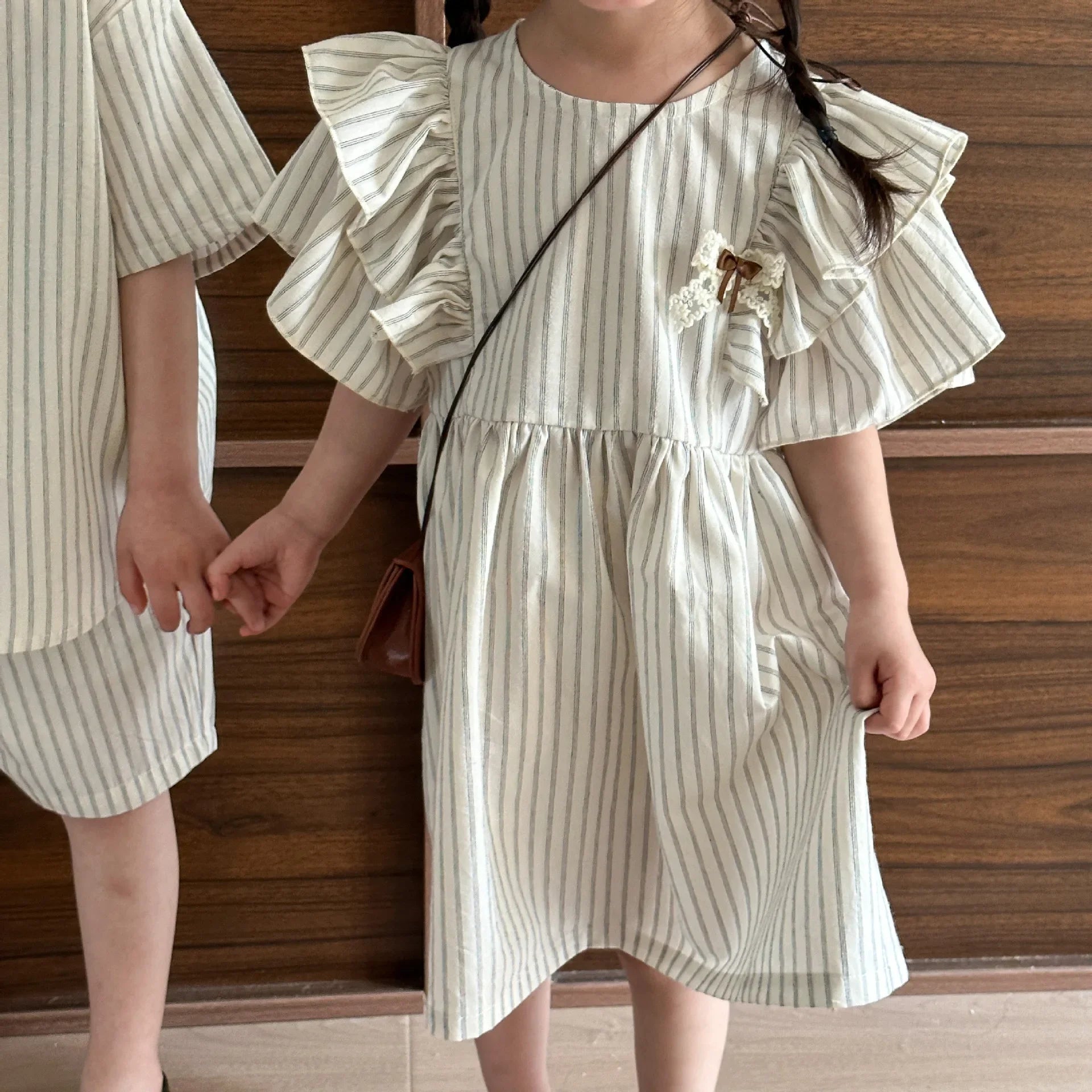 22004 Brother Sister Clothes Summer New Short Sleeve Stripes Baby Boy's Suit Or Cotton Girl Dress