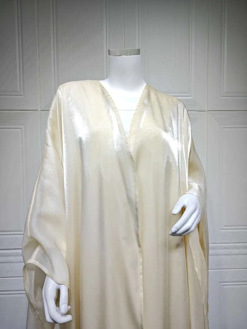 Elegant Arabic Satin Abaya Dress with Hijab Eid Muslim Women Modest Cardigan Islamic Vacation Outfit New in Turkey Kaftan Robe