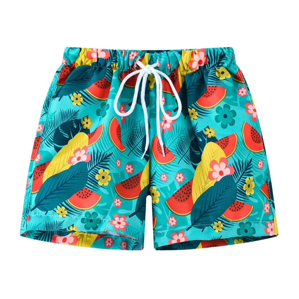 Boys Cartoon Print Beach Shorts Summer Quick Dry Swim Trunks Kids Casual Board Shorts Toddler Swimwear Bathing Suit For 2-8Y