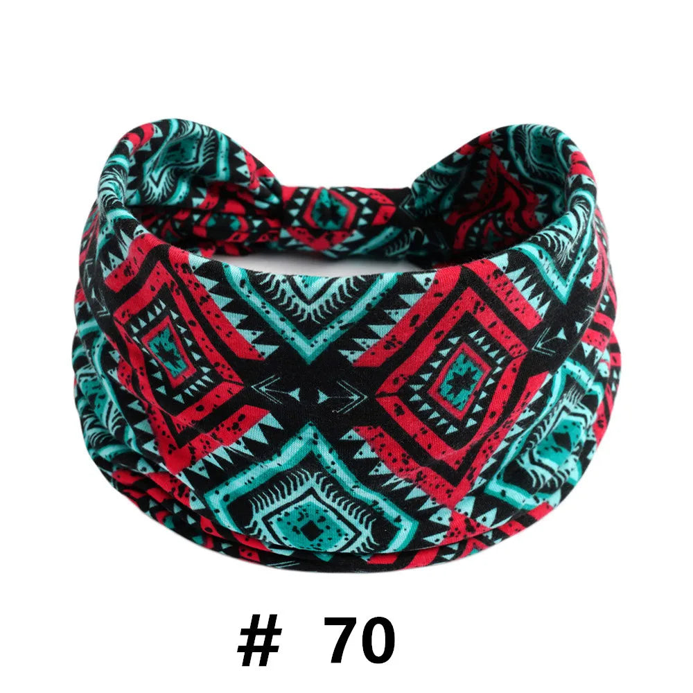 Boho African Headbands for Women Wide Cotton Turban Headwrap  Knot Elastic Hairbands Bandeau Sport Workout Yoga Hair Accessories
