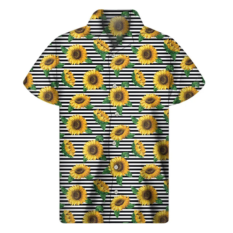 3d Plants Sunflower Print Shirt For Men Fashion Classic Short Sleeve Summer Vacation Shirts Breathable Tops Hawaiian Shirts