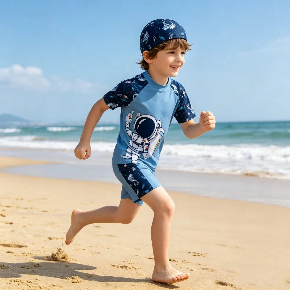 Kids Swimming Suits Children Swimsuit Boys Swimwear Set Cartoon Beachwear Surf Bathing Outfits for 4 5 6 7 8 9 10 11 12 13 Years