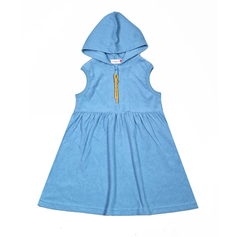 Summer Terry Sibling Clothing Set for Boys And Girls Blue Shirt for Boy Girl Dress Zipper With Colorful Drawstring Teens Outfit