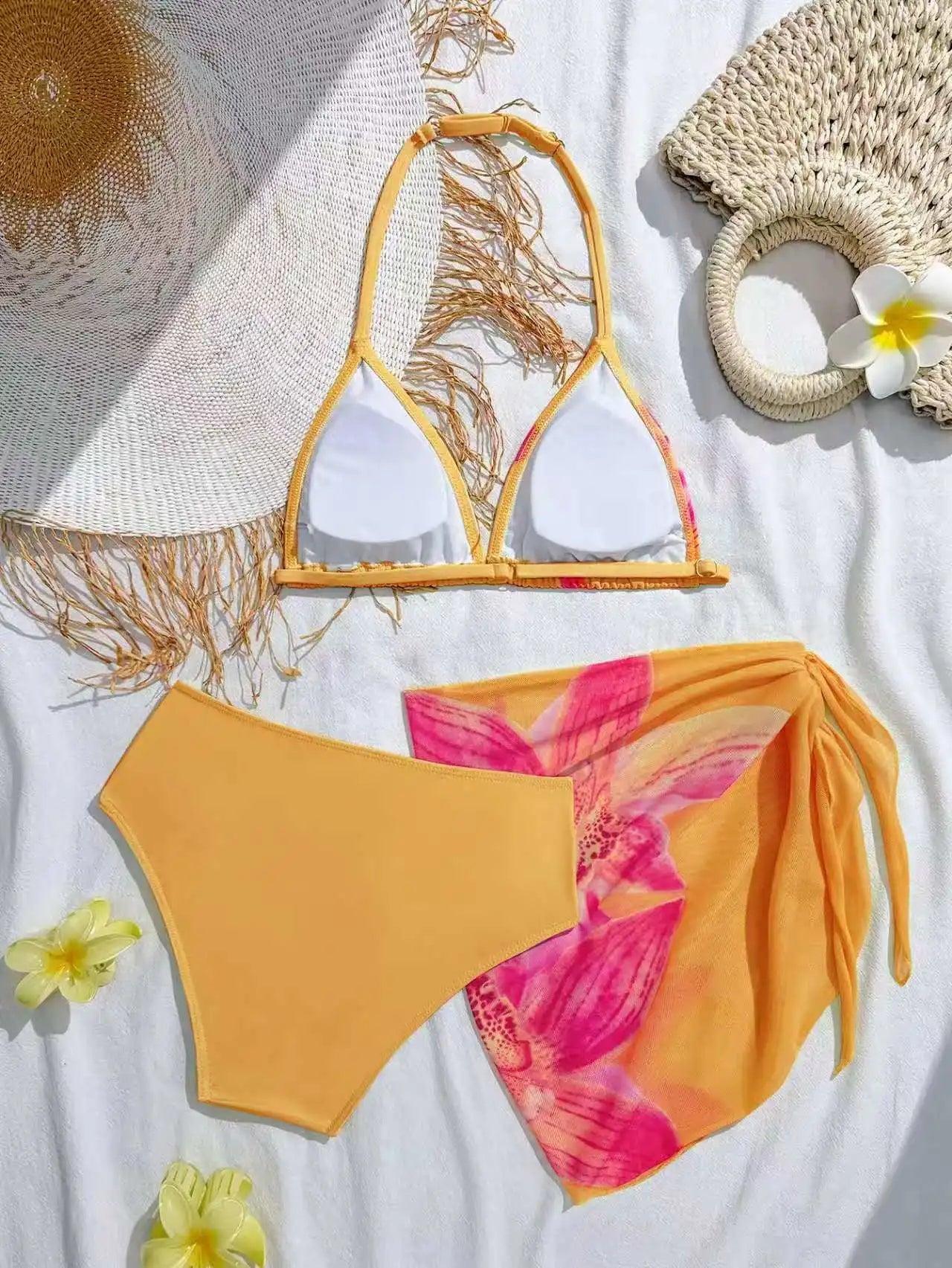 2026 Halter Girls Swimsuit 3 Pieces Bikinis Printed Kids Swimwear Female Children's Bathers Bathing Swimming Swim Suit 8Y-12Y