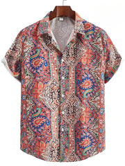 Hawaii Shirts for Men 3D Paisley Graphic Short-sleeved T-shirt Casual Lapel Buttons Male Tops Summer Oversized Bohemian Man Tees