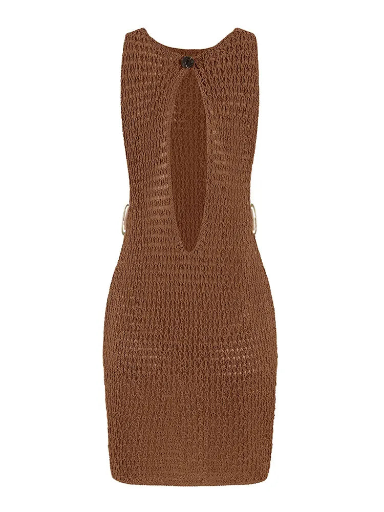 2024 Summer Sexy One Neck Cut Out Circle Decoration Corset Slim Beach Mini Dress Women Seaside Beachwear Swimwear Cover Up A2796