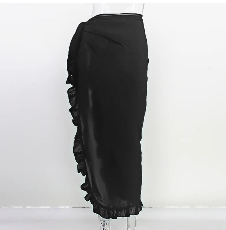 5 Colors Ruffle Sarong for Women 2024 Summer Solid Bikini Long Skirt Beach Dress Swimming Sun Protection Swim Cover Ups Monokini