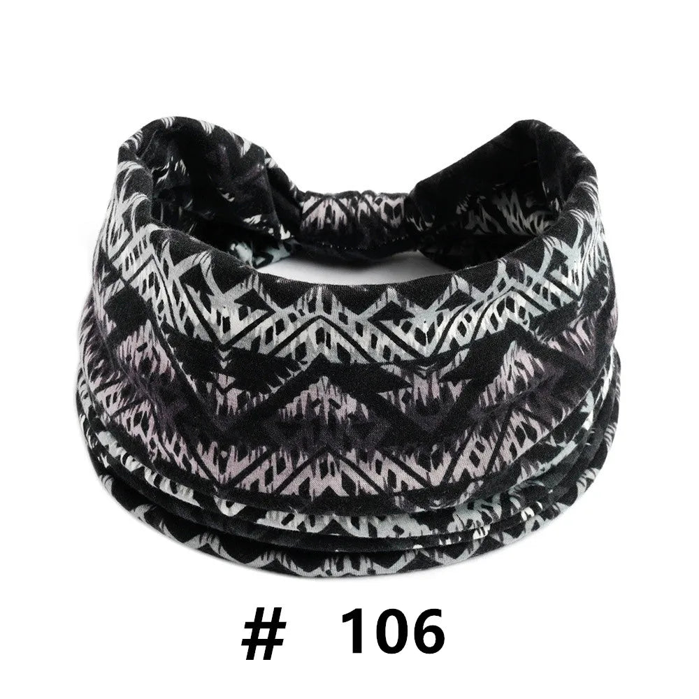 Boho African Headbands for Women Wide Cotton Turban Headwrap  Knot Elastic Hairbands Bandeau Sport Workout Yoga Hair Accessories