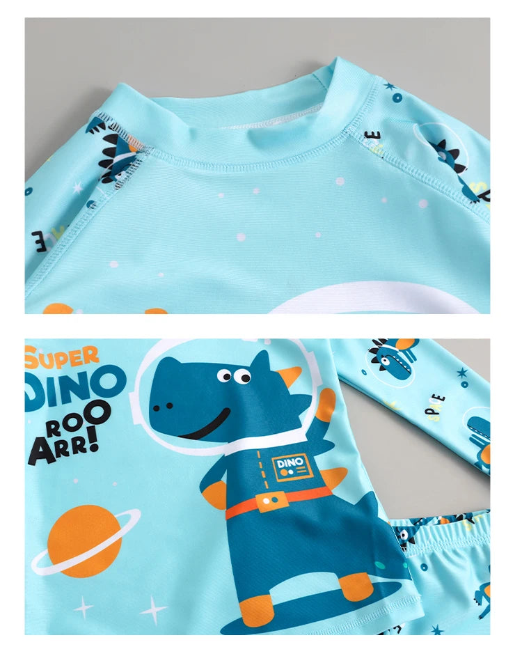 Children Surfing Suit Boys 2 to 3 4 5 6 7 8 9 10 11 Years Kids Swimming Suits Girls Spf 50+ Long Sleeves Stripe Swim Tops+Trunks