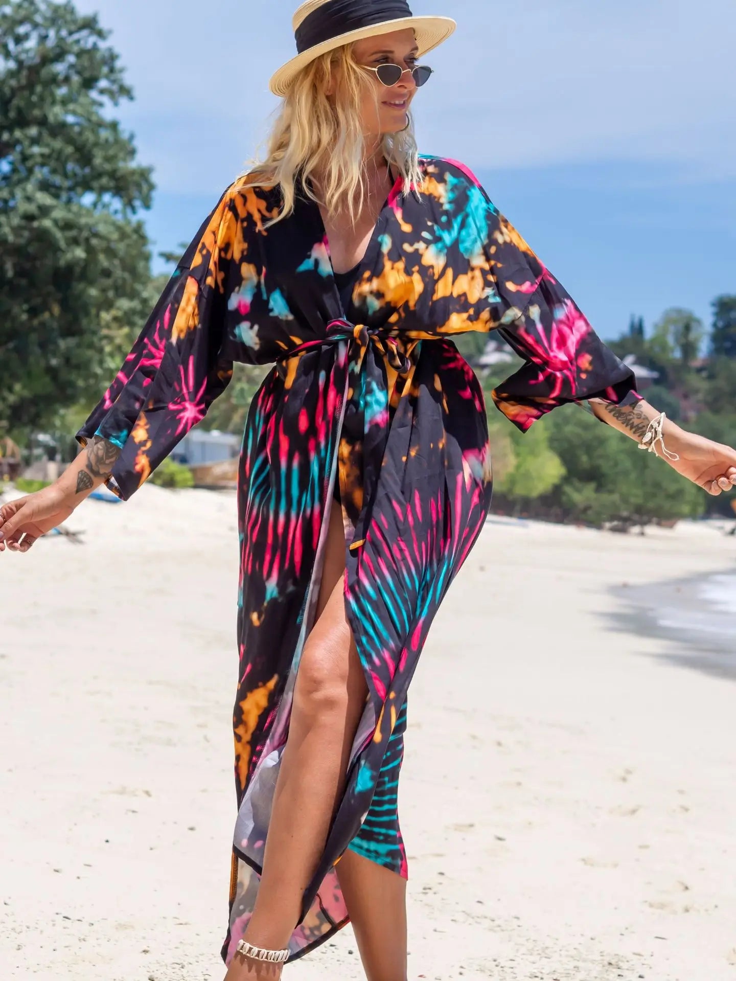 Swimsuit Cover Up Printed Kimono for Sea Boho Coverup Long Luxury Beach Outings Belted Swimwear Cape Holiday Bathing Suits Sales