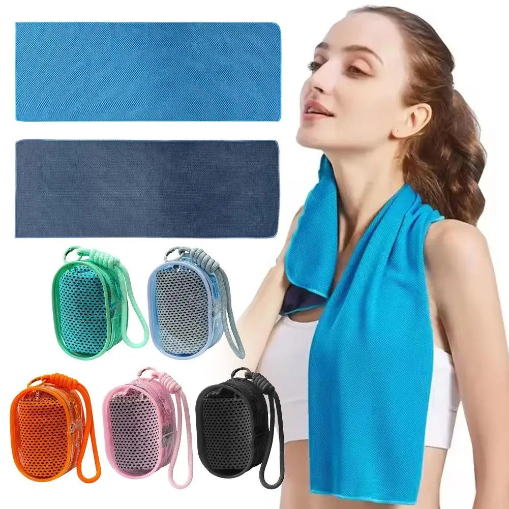 Summer Instant Cooling Ice Towel Ultra Absorbent Quick Dry Cold Sweat Towel Foldable Chilly Towel With Mesh Carry Pouch