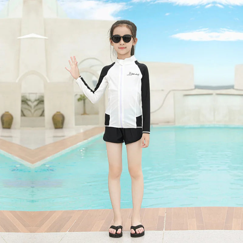 Girls Boy Rash Guards Long Sleeve Swimsuit Youth Kids Sun Protection Fishing Water Beach Surfing Sunsuit Quick Dry Bathing Suit