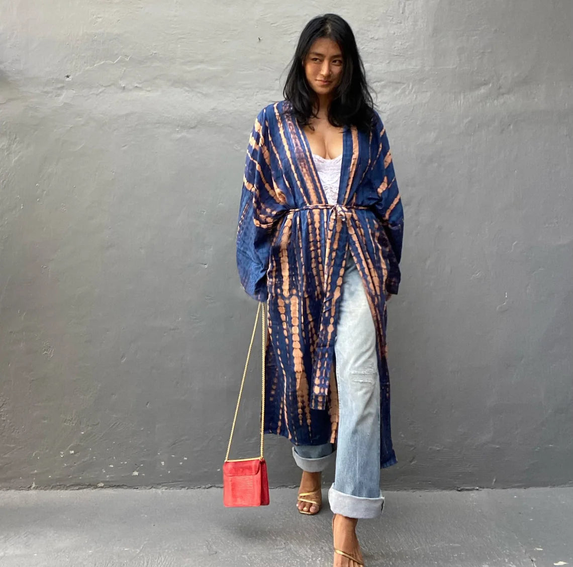 Women's Boho Stripe Tie Dye Swimsuit Cover Up with Belt Tunic Sarong Cardigan Dress Bikini Cover-ups Beach Wear Kimono