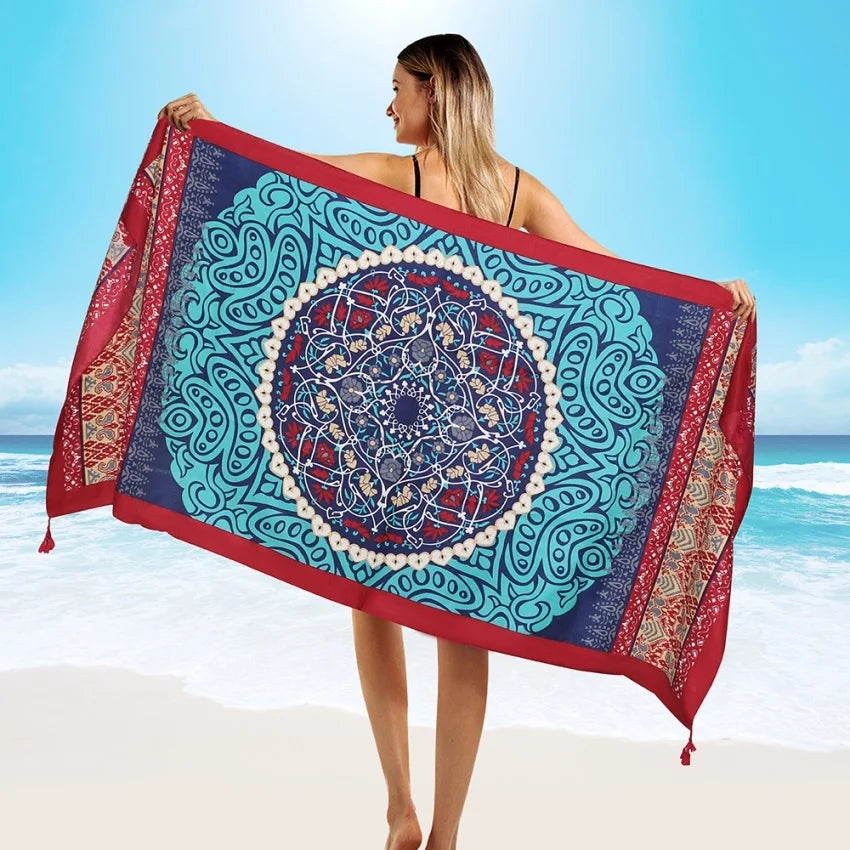 Fashions 90x180cm Twill Cotton Pareo Beach Cover-Ups Women Large Beach Dress Bikini Bathing Swimwear Cover Up Sarong Wrap Scarf