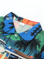 Summer Kids Hawaiian Shirt with Car Element Print Fashion Short Sleeve Casual Shirt Suitable for Leisure Activities And Vacation