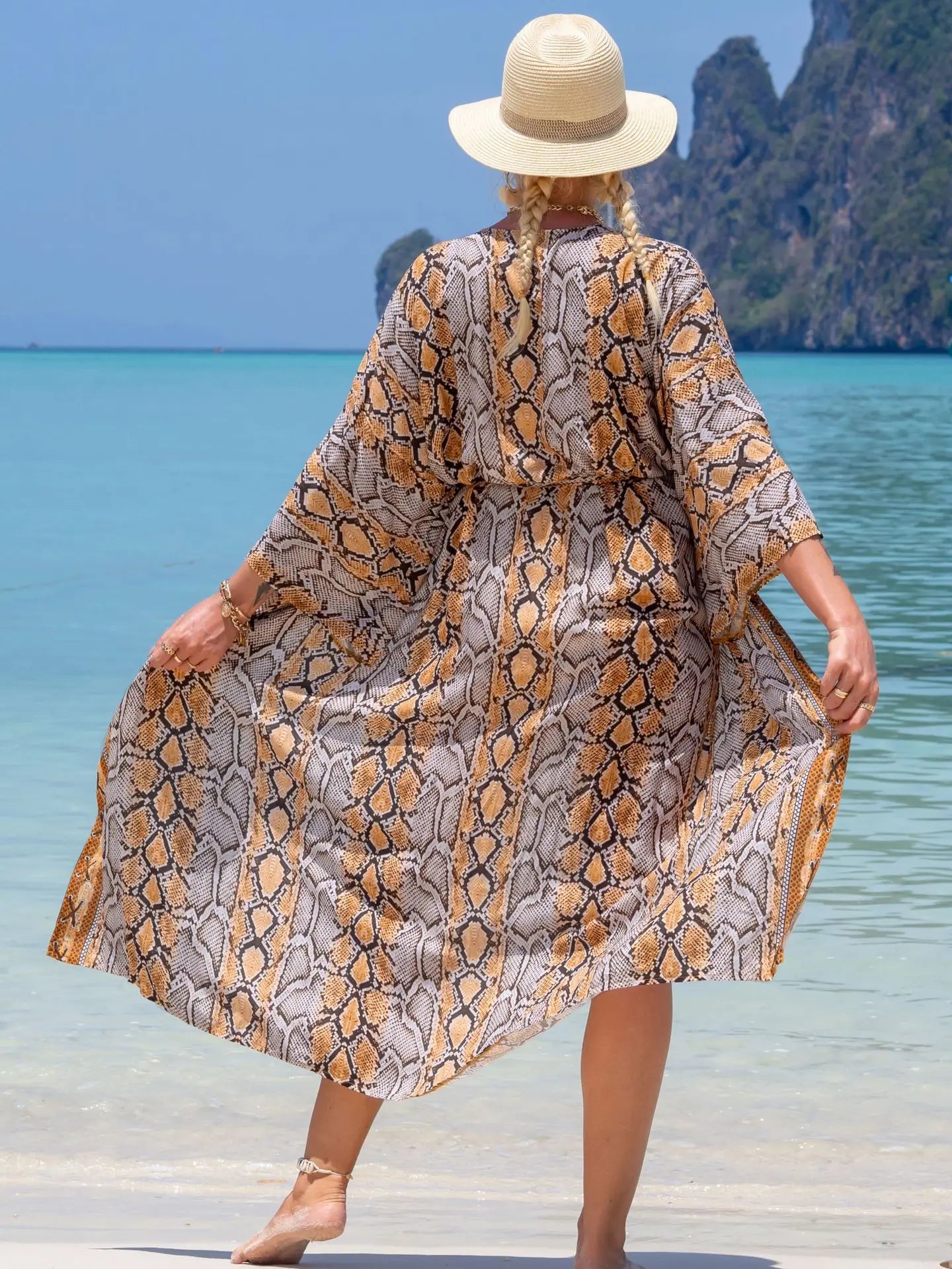 Swimsuit Cover Up Printed Kimono for Sea Boho Coverup Long Luxury Beach Outings Belted Swimwear Cape Holiday Bathing Suits Sales