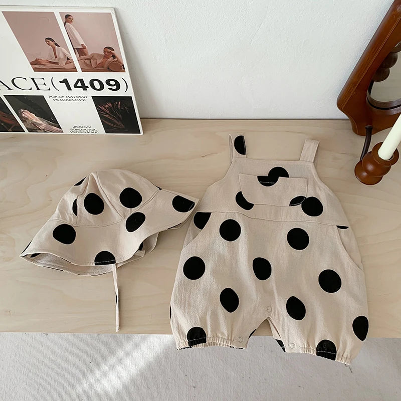 MILANCEL Summer Baby Rompers Toddler Dot Overalls Infant Girls Clothes With Hat Boys Jumpsuit