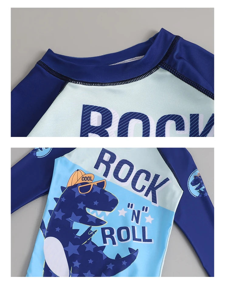 Boys Girls Cartoon Cute Swimwear Spring Summer Beach Clothing Set Sun Protection Long Sleeve Swimming Suits Kids Bathing Suit