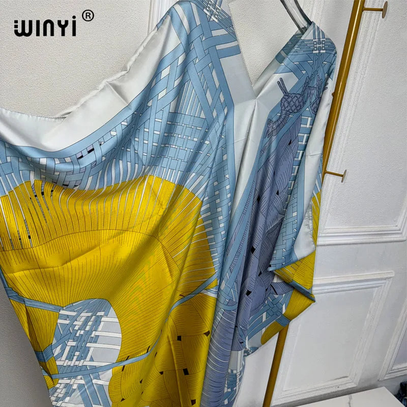 WINYI summer kaftan kuwait Women Boho print Beach Maxi Dress abaya dubai luxury abaya muslim woman dubai Fashion evening dress