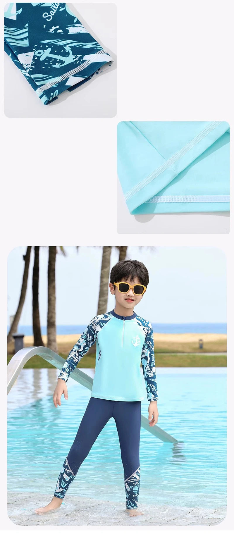 Full Body Boys Swimwear Sun Protection Kids Swimsuit Two Piece Children Long Sleeve Bathing Suit Summer Swimming Pool Clothes